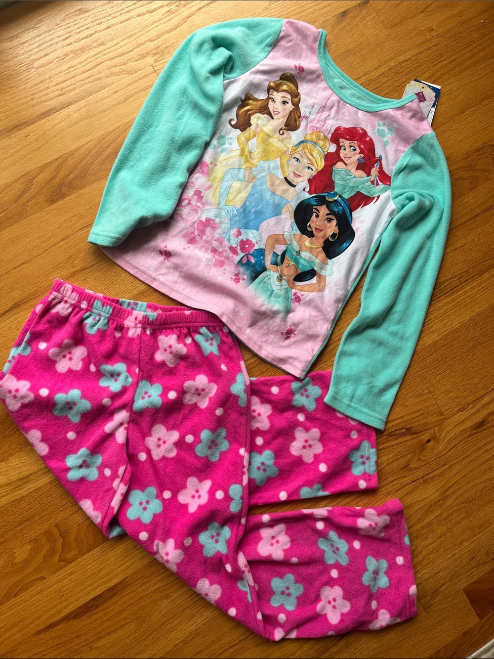 Kids Pink & Mint Disney Princess Pajama Set -size 8 NWT